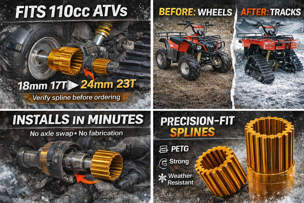 110cc ATV Axle Spline Adapter Kit – Wheels to Tracks Conversion – 18mm 17T to 24mm 23T – Set of 2 – 3D Printed PETG