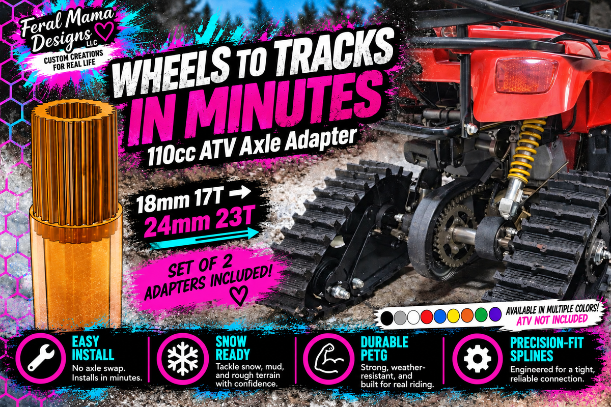 110cc ATV Axle Spline Adapter Kit – Wheels to Tracks Conversion – 18mm 17T to 24mm 23T – Set of 2 – 3D Printed PETG