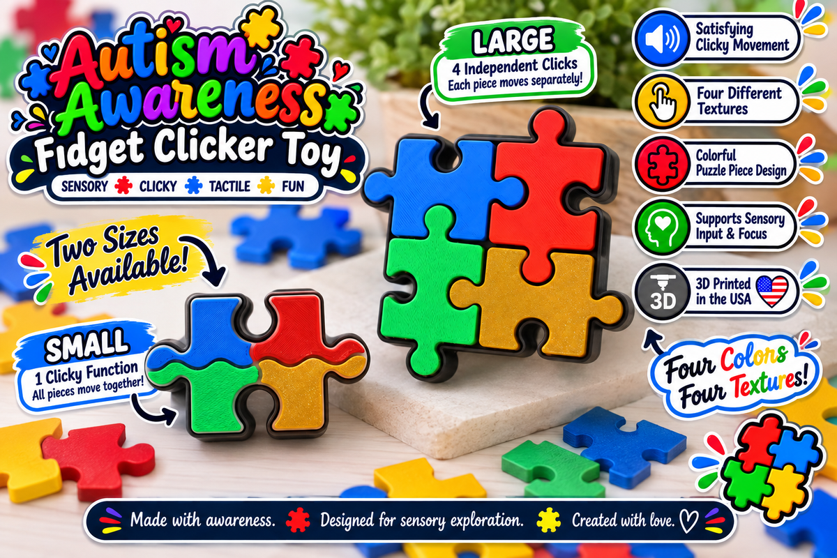 3D Printed Autism Awareness Fidget Clicker & Sensory Toy