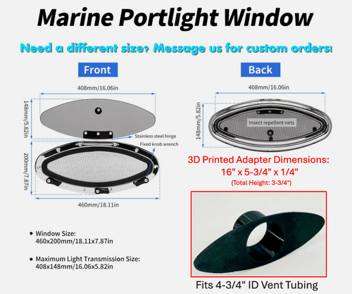 16" x 6" Boat Porthole Window 3D Printed Portable AC Exhaust Adapter