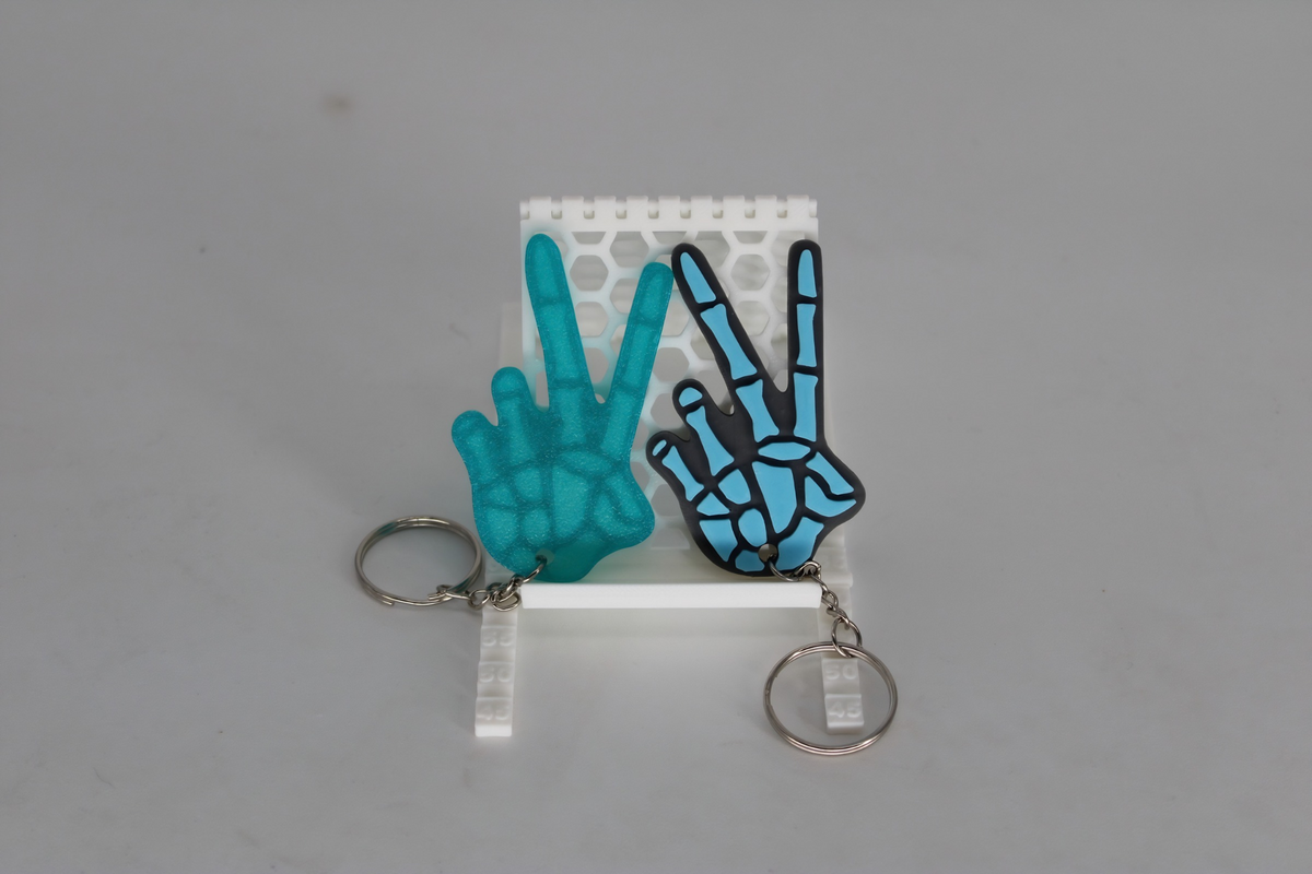 Glow in the Dark Skeleton Peace Sign Keychain | Feral Mama Designs | Raised Bones or X-Ray Bones | 3D Printed Keychain