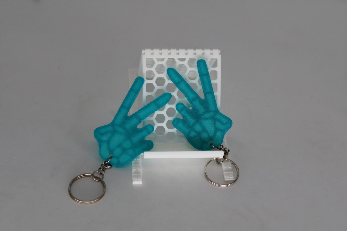 Glow in the Dark Skeleton Peace Sign Keychain | Feral Mama Designs | Raised Bones or X-Ray Bones | 3D Printed Keychain