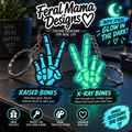 Glow in the Dark Skeleton Peace Sign Keychain | Feral Mama Designs | Raised Bones or X-Ray Bones | 3D Printed Keychain