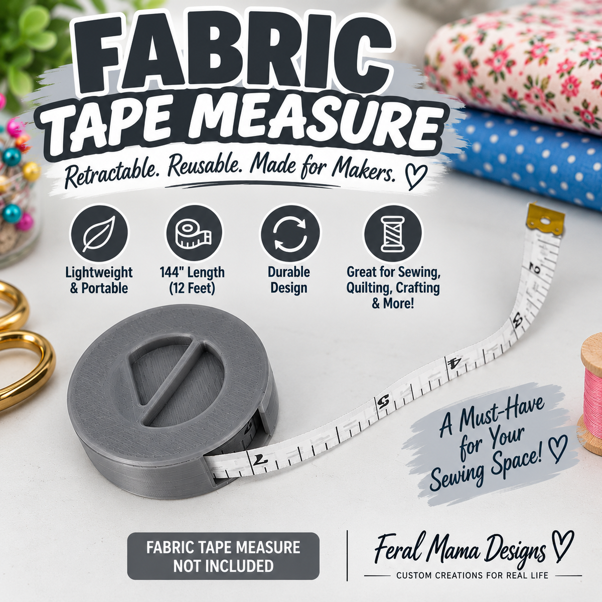 3D Printed Fabric Tape Measure Holder