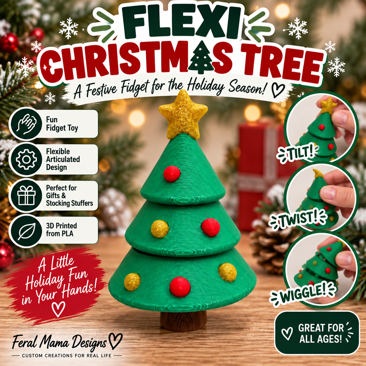 3D Printed Flexi Christmas Tree Fidget Toy