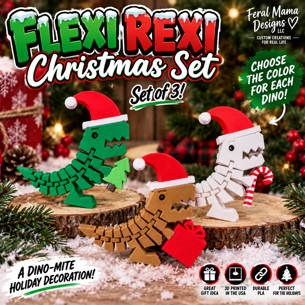Flexi Rexi Christmas Dinosaur Fidget-- Set of 3