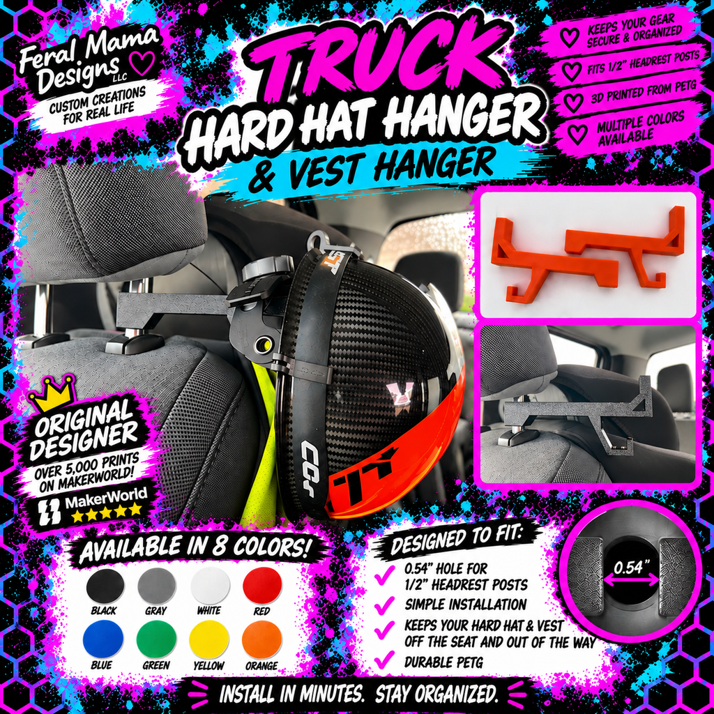 3D printed Headrest Hard Hat & Safety Vest Hanger