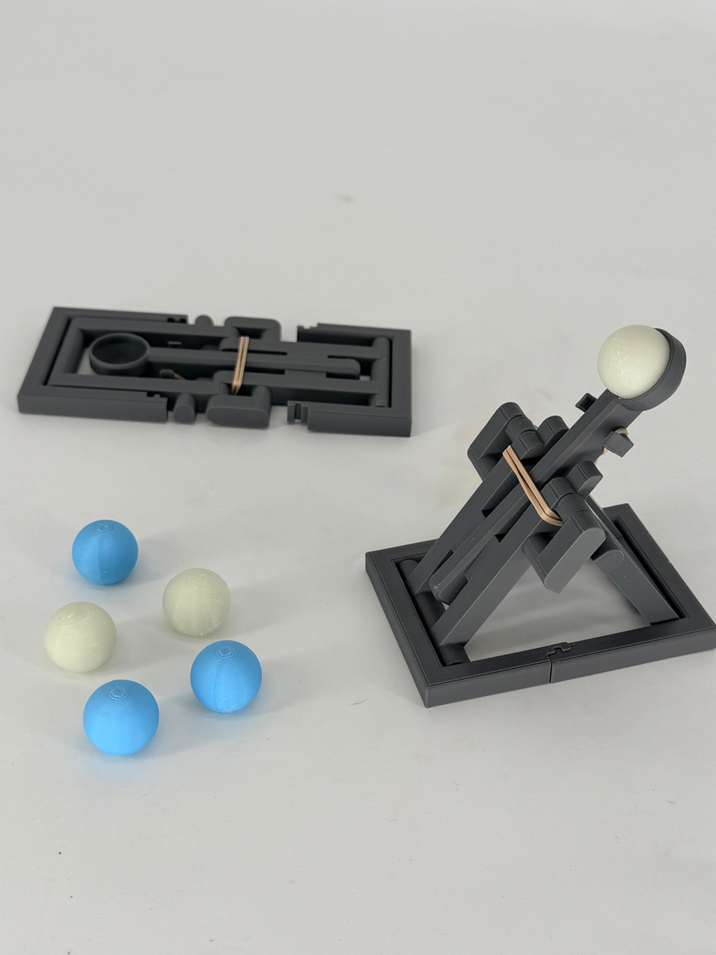 3D Printed Rubber Band Catapult with 6 Glow-in-the-Dark Balls